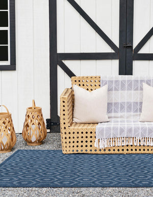 Navy Blue 5' 3 x 8' Outdoor Trellis Textured Rectangle Area Rug Weather Resistant for Patio, Deck, Terrace, Balcony, Porch Geometric Design Water Safe Outside Carpet for Sale at Rug Engine