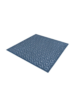 Navy Blue 7' 10 x 7' 10 Outdoor Trellis Textured Square Area Rug Weather Resistant for Patio, Deck, Terrace, Balcony, Porch Geometric Design Water Safe Outside Carpet for Sale at Rug Engine