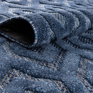 Navy Blue 7' 10 x 7' 10 Outdoor Trellis Textured Square Area Rug Weather Resistant for Patio, Deck, Terrace, Balcony, Porch Geometric Design Water Safe Outside Carpet for Sale at Rug Engine