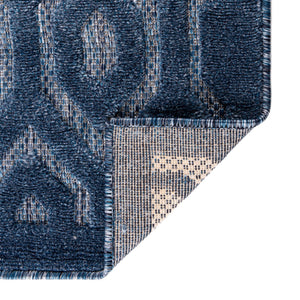 Navy Blue 7' 10 x 7' 10 Outdoor Trellis Textured Square Area Rug Weather Resistant for Patio, Deck, Terrace, Balcony, Porch Geometric Design Water Safe Outside Carpet for Sale at Rug Engine