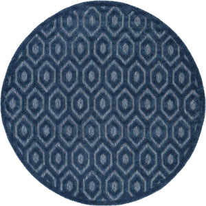 Navy Blue 7' x 7' Outdoor Trellis Textured Round Area Rug Weather Resistant for Patio, Deck, Terrace, Balcony, Porch Geometric Design Water Safe Outside Carpet for Sale at Rug Engine