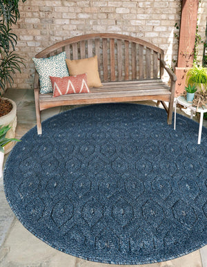 Navy Blue 4' x 4' Outdoor Trellis Textured Round Area Rug Weather Resistant for Patio, Deck, Terrace, Balcony, Porch Geometric Design Water Safe Outside Carpet for Sale at Rug Engine