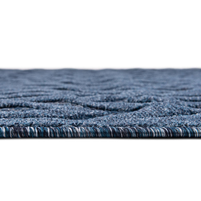 Navy Blue 4' x 4' Outdoor Trellis Textured Round Area Rug Weather Resistant for Patio, Deck, Terrace, Balcony, Porch Geometric Design Water Safe Outside Carpet for Sale at Rug Engine