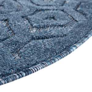 Navy Blue 4' x 4' Outdoor Trellis Textured Round Area Rug Weather Resistant for Patio, Deck, Terrace, Balcony, Porch Geometric Design Water Safe Outside Carpet for Sale at Rug Engine