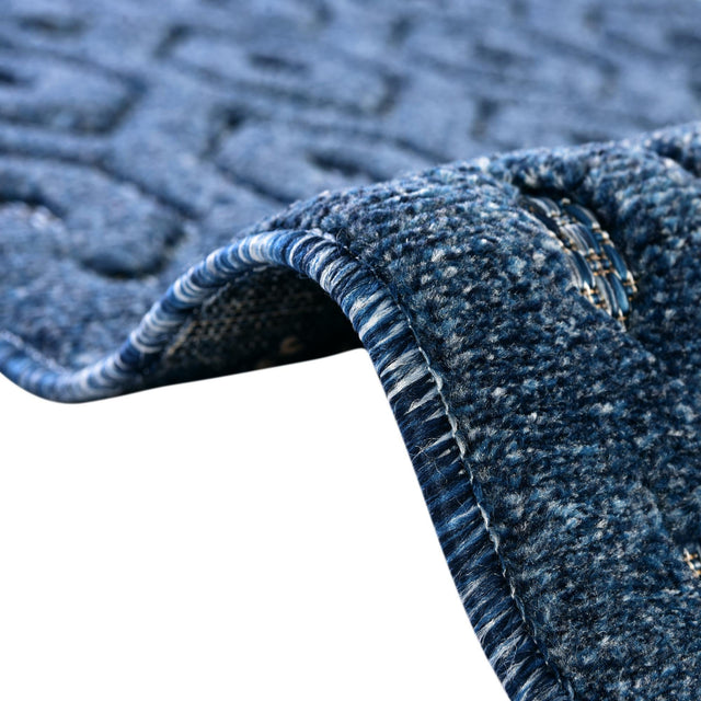 Navy Blue 7' x 7' Outdoor Trellis Textured Round Area Rug Weather Resistant for Patio, Deck, Terrace, Balcony, Porch Geometric Design Water Safe Outside Carpet for Sale at Rug Engine