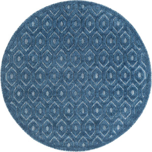 Navy Blue 5' 3 x 5' 3 Outdoor Trellis Textured Round Area Rug Weather Resistant for Patio, Deck, Terrace, Balcony, Porch Geometric Design Water Safe Outside Carpet for Sale at Rug Engine