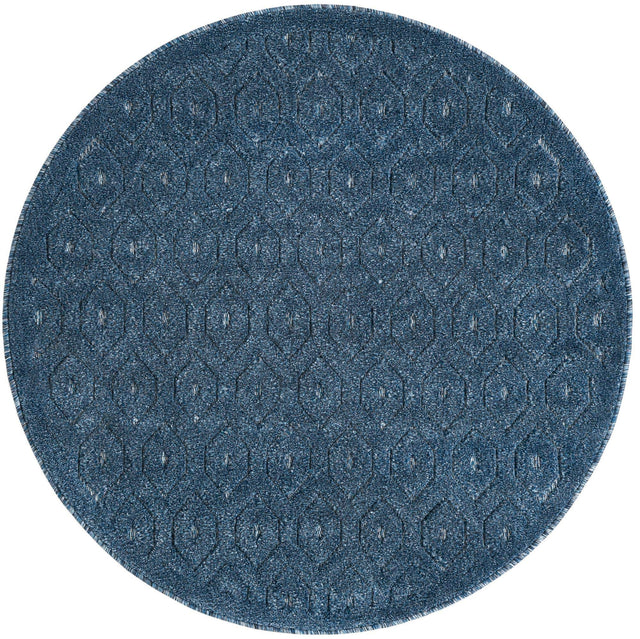 Navy Blue 4' x 4' Outdoor Trellis Textured Round Area Rug Weather Resistant for Patio, Deck, Terrace, Balcony, Porch Geometric Design Water Safe Outside Carpet for Sale at Rug Engine