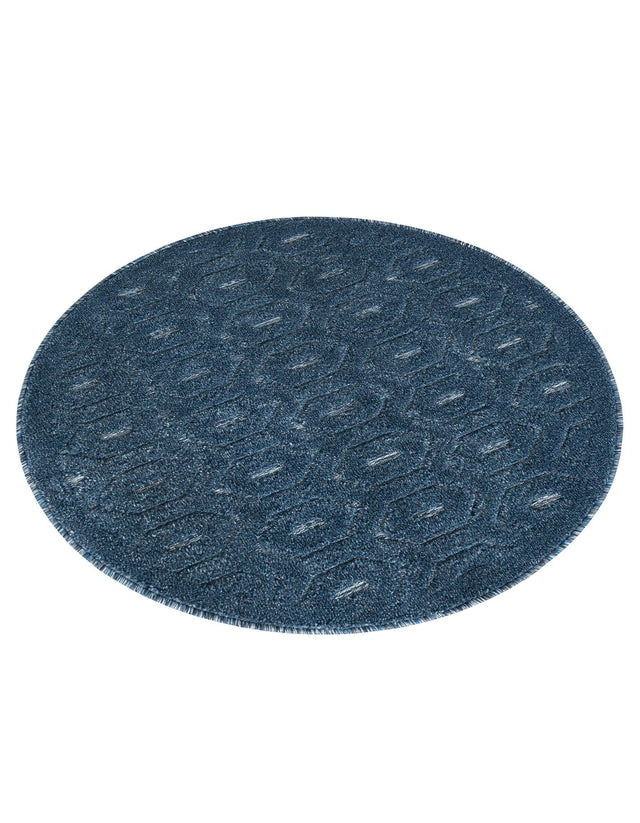 Navy Blue 3' x 3' Outdoor Trellis Textured Round Area Rug Weather Resistant for Patio, Deck, Terrace, Balcony, Porch Geometric Design Water Safe Outside Carpet for Sale at Rug Engine