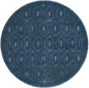 Navy Blue 3' x 3' Outdoor Trellis Textured Round Area Rug Weather Resistant for Patio, Deck, Terrace, Balcony, Porch Geometric Design Water Safe Outside Carpet for Sale at Rug Engine