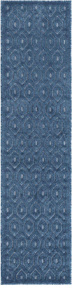 Navy Blue 2' x 8' Outdoor Trellis Textured Runner Area Rug Weather Resistant for Patio, Deck, Terrace, Balcony, Porch Geometric Design Water Safe Outside Carpet for Sale at Rug Engine