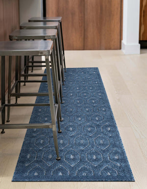 Navy Blue 2' x 6' Outdoor Trellis Textured Runner Area Rug Weather Resistant for Patio, Deck, Terrace, Balcony, Porch Geometric Design Water Safe Outside Carpet for Sale at Rug Engine