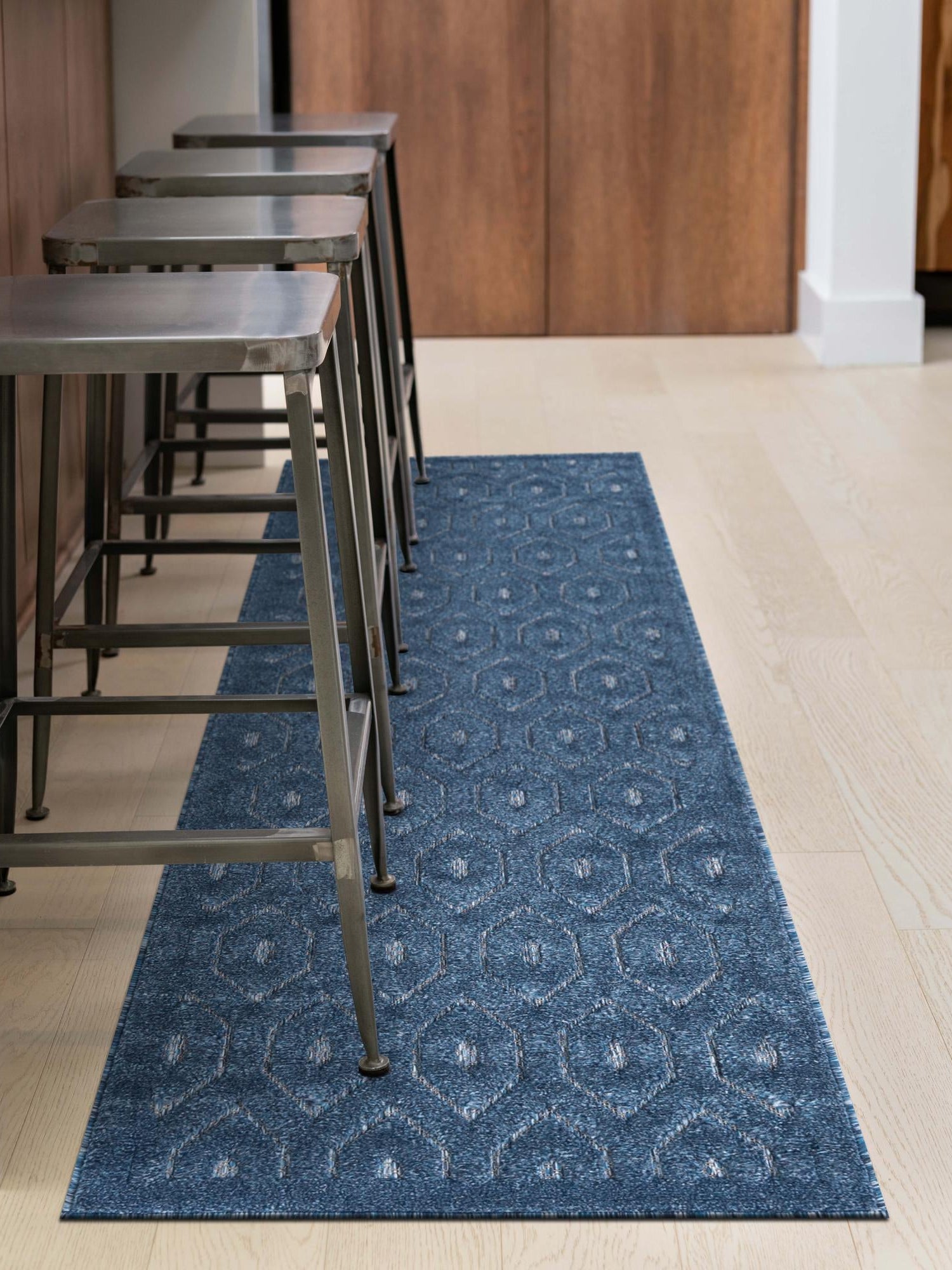 Navy Blue 2' x 8' Outdoor Trellis Textured Runner Area Rug Weather Resistant for Patio, Deck, Terrace, Balcony, Porch Geometric Design Water Safe Outside Carpet for Sale at Rug Engine