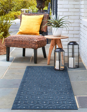 Navy Blue 2' x 6' Outdoor Trellis Textured Runner Area Rug Weather Resistant for Patio, Deck, Terrace, Balcony, Porch Geometric Design Water Safe Outside Carpet for Sale at Rug Engine