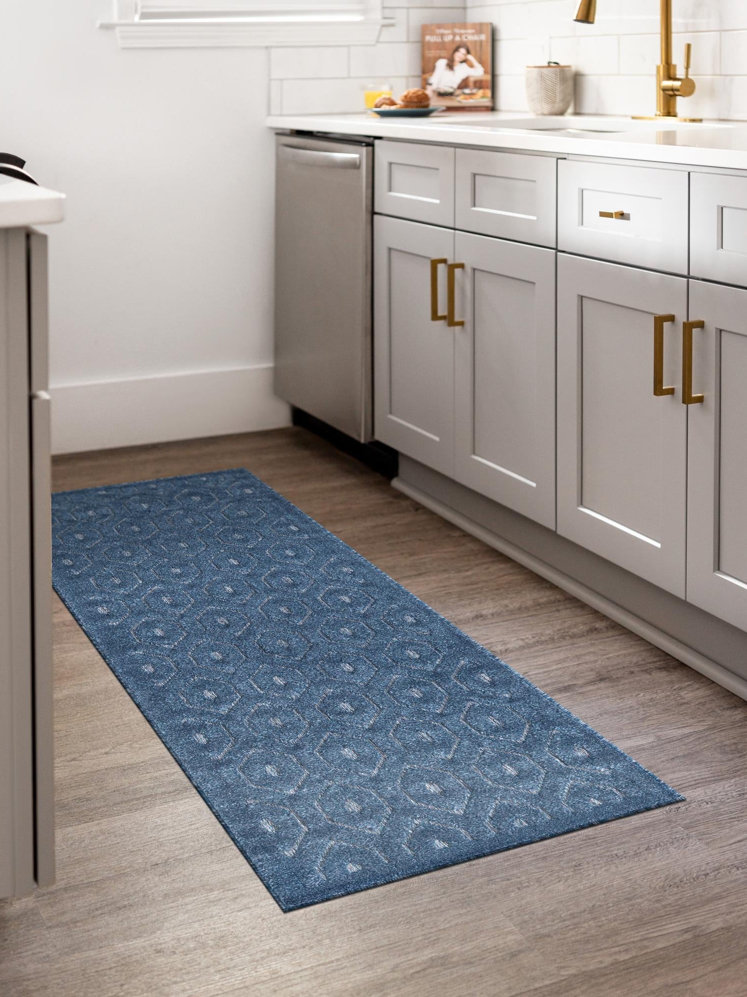 Navy Blue 2' x 8' Outdoor Trellis Textured Runner Area Rug Weather Resistant for Patio, Deck, Terrace, Balcony, Porch Geometric Design Water Safe Outside Carpet for Sale at Rug Engine