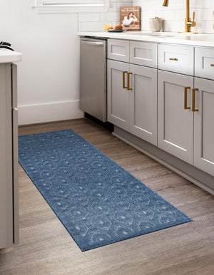 Navy Blue 2' x 8' Outdoor Trellis Textured Runner Area Rug Weather Resistant for Patio, Deck, Terrace, Balcony, Porch Geometric Design Water Safe Outside Carpet for Sale at Rug Engine
