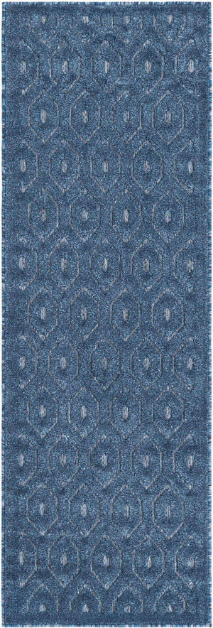 Navy Blue 2' x 6' Outdoor Trellis Textured Runner Area Rug Weather Resistant for Patio, Deck, Terrace, Balcony, Porch Geometric Design Water Safe Outside Carpet for Sale at Rug Engine