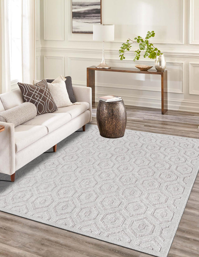 Grey 6' x 9' Outdoor Trellis Textured Rectangle Area Rug Weather Resistant for Patio, Deck, Terrace, Balcony, Porch Geometric Design Water Safe Outside Carpet for Sale at Rug Engine