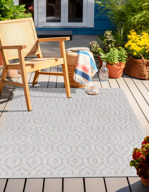 Grey 9' x 12' Outdoor Trellis Textured Rectangle Area Rug Weather Resistant for Patio, Deck, Terrace, Balcony, Porch Geometric Design Water Safe Outside Carpet for Sale at Rug Engine
