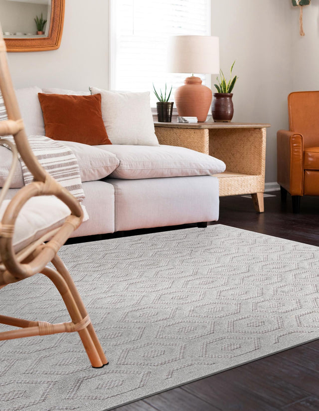 Grey 7' 10 x 10' Outdoor Trellis Textured Rectangle Area Rug Weather Resistant for Patio, Deck, Terrace, Balcony, Porch Geometric Design Water Safe Outside Carpet for Sale at Rug Engine