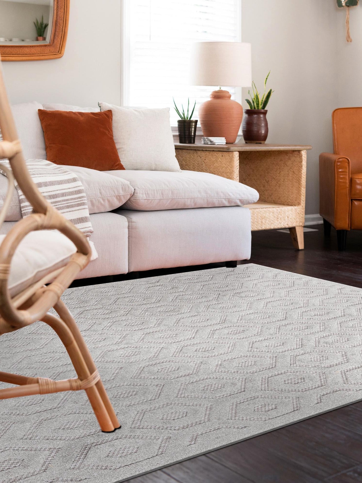 Grey 5' 3 x 8' Outdoor Trellis Textured Rectangle Area Rug Weather Resistant for Patio, Deck, Terrace, Balcony, Porch Geometric Design Water Safe Outside Carpet for Sale at Rug Engine