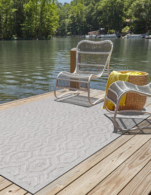 Grey 6' x 9' Outdoor Trellis Textured Rectangle Area Rug Weather Resistant for Patio, Deck, Terrace, Balcony, Porch Geometric Design Water Safe Outside Carpet for Sale at Rug Engine