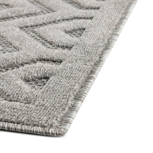 Grey 7' 10 x 7' 10 Outdoor Trellis Textured Square Area Rug Weather Resistant for Patio, Deck, Terrace, Balcony, Porch Geometric Design Water Safe Outside Carpet for Sale at Rug Engine