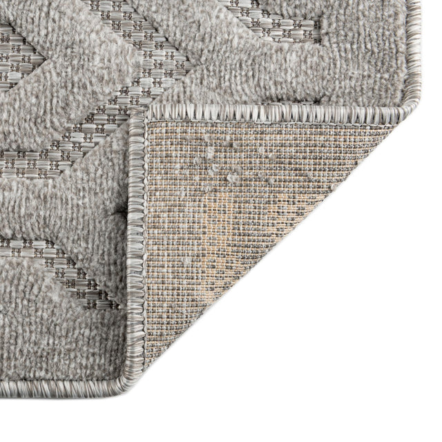 Grey 7' 10 x 7' 10 Outdoor Trellis Textured Square Area Rug Weather Resistant for Patio, Deck, Terrace, Balcony, Porch Geometric Design Water Safe Outside Carpet for Sale at Rug Engine