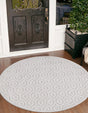 Grey 5' 3 x 5' 3 Outdoor Trellis Textured Round Area Rug Weather Resistant for Patio, Deck, Terrace, Balcony, Porch Geometric Design Water Safe Outside Carpet for Sale at Rug Engine