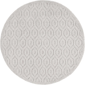 Grey 5' 3 x 5' 3 Outdoor Trellis Textured Round Area Rug Weather Resistant for Patio, Deck, Terrace, Balcony, Porch Geometric Design Water Safe Outside Carpet for Sale at Rug Engine