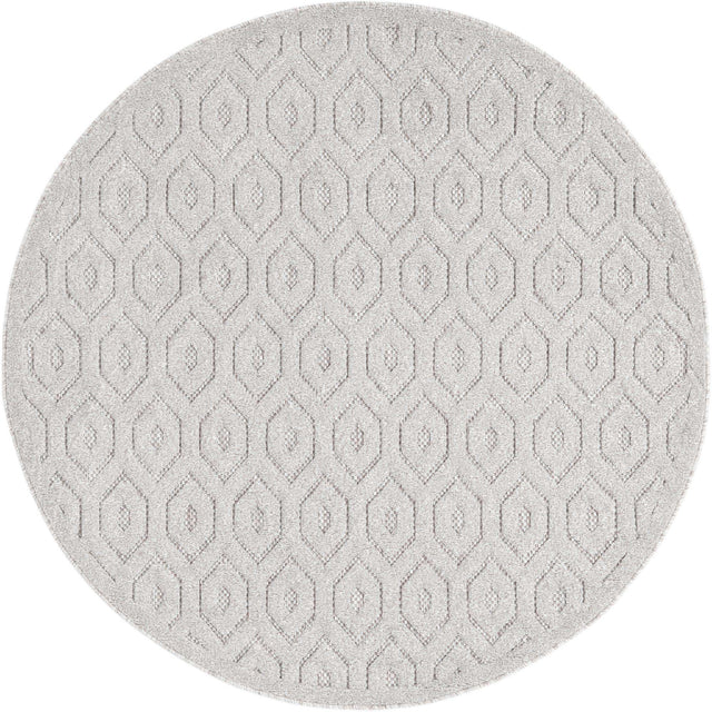 Grey 5' 3 x 5' 3 Outdoor Trellis Textured Round Area Rug Weather Resistant for Patio, Deck, Terrace, Balcony, Porch Geometric Design Water Safe Outside Carpet for Sale at Rug Engine
