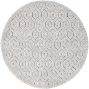 Grey 4' x 4' Outdoor Trellis Textured Round Area Rug Weather Resistant for Patio, Deck, Terrace, Balcony, Porch Geometric Design Water Safe Outside Carpet for Sale at Rug Engine