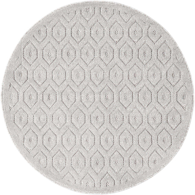 Grey 4' x 4' Outdoor Trellis Textured Round Area Rug Weather Resistant for Patio, Deck, Terrace, Balcony, Porch Geometric Design Water Safe Outside Carpet for Sale at Rug Engine