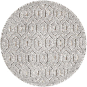 Grey 3' x 3' Outdoor Trellis Textured Round Area Rug Weather Resistant for Patio, Deck, Terrace, Balcony, Porch Geometric Design Water Safe Outside Carpet for Sale at Rug Engine
