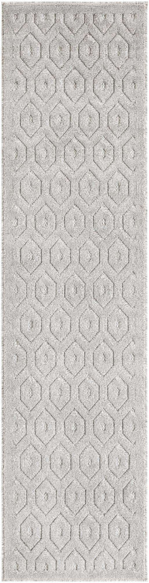 Grey 2' x 8' Outdoor Trellis Textured Runner Area Rug Weather Resistant for Patio, Deck, Terrace, Balcony, Porch Geometric Design Water Safe Outside Carpet for Sale at Rug Engine