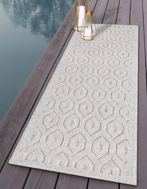 Grey 2' x 8' Outdoor Trellis Textured Runner Area Rug Weather Resistant for Patio, Deck, Terrace, Balcony, Porch Geometric Design Water Safe Outside Carpet for Sale at Rug Engine