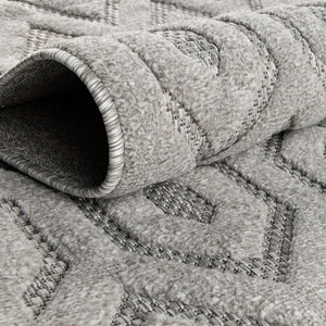 Grey 2' x 6' Outdoor Trellis Textured Runner Area Rug Weather Resistant for Patio, Deck, Terrace, Balcony, Porch Geometric Design Water Safe Outside Carpet for Sale at Rug Engine