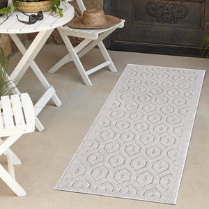 Grey 2' x 8' Outdoor Trellis Textured Runner Area Rug Weather Resistant for Patio, Deck, Terrace, Balcony, Porch Geometric Design Water Safe Outside Carpet for Sale at Rug Engine