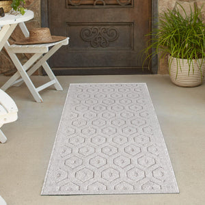 Grey 2' x 8' Outdoor Trellis Textured Runner Area Rug Weather Resistant for Patio, Deck, Terrace, Balcony, Porch Geometric Design Water Safe Outside Carpet for Sale at Rug Engine