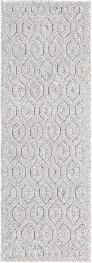 Grey 2' x 6' Outdoor Trellis Textured Runner Area Rug Weather Resistant for Patio, Deck, Terrace, Balcony, Porch Geometric Design Water Safe Outside Carpet for Sale at Rug Engine