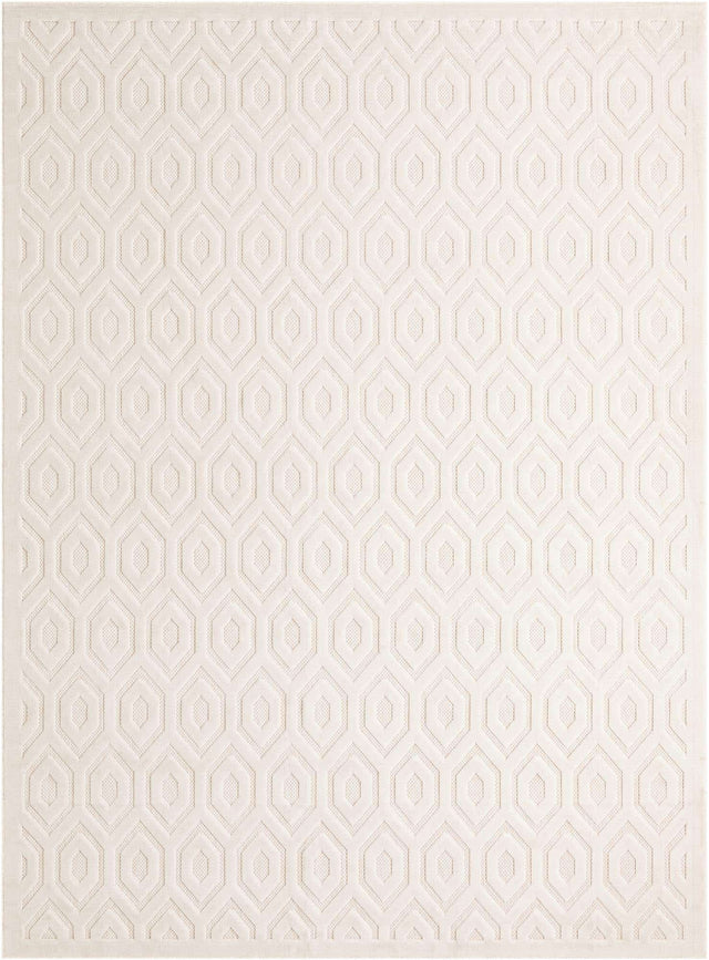 Ivory 9' x 12' Outdoor Trellis Textured Rectangle Area Rug Weather Resistant for Patio, Deck, Terrace, Balcony, Porch Geometric Design Water Safe Outside Carpet for Sale at Rug Engine