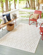 Ivory 7' 10 x 10' Outdoor Trellis Textured Rectangle Area Rug Weather Resistant for Patio, Deck, Terrace, Balcony, Porch Geometric Design Water Safe Outside Carpet for Sale at Rug Engine