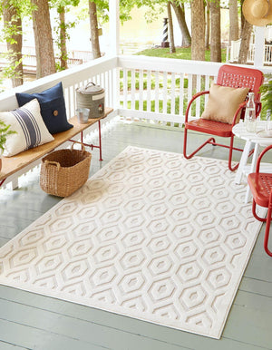 Ivory 4' x 6' Outdoor Trellis Textured Rectangle Area Rug Weather Resistant for Patio, Deck, Terrace, Balcony, Porch Geometric Design Water Safe Outside Carpet for Sale at Rug Engine