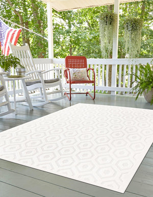 Ivory 9' x 12' Outdoor Trellis Textured Rectangle Area Rug Weather Resistant for Patio, Deck, Terrace, Balcony, Porch Geometric Design Water Safe Outside Carpet for Sale at Rug Engine