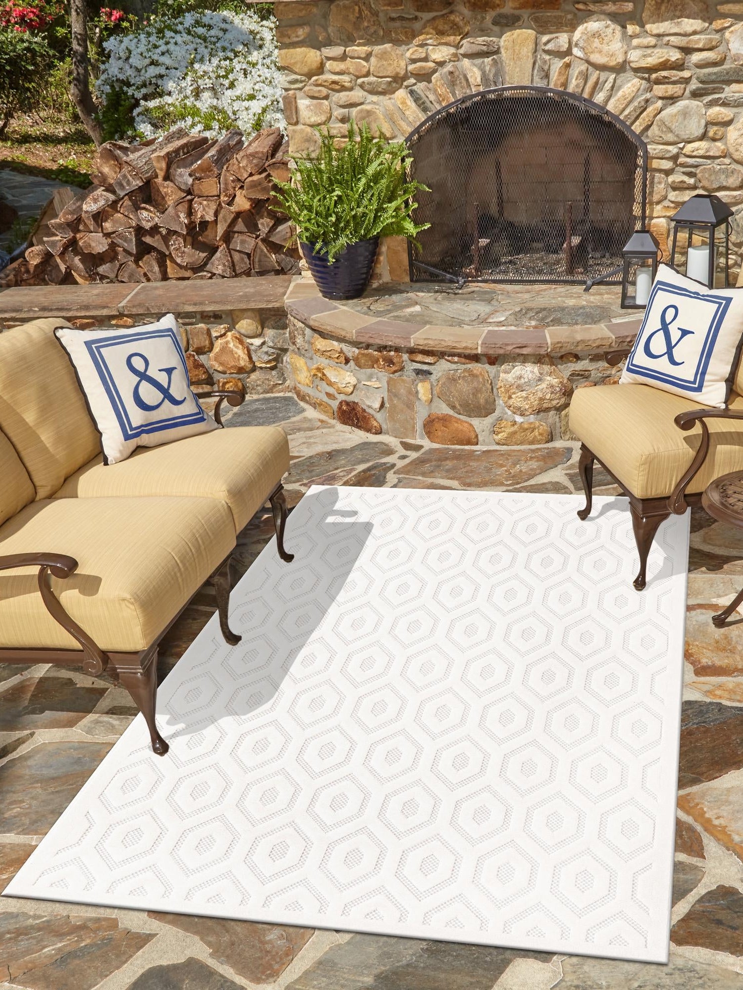 Ivory 7' 10 x 10' Outdoor Trellis Textured Rectangle Area Rug Weather Resistant for Patio, Deck, Terrace, Balcony, Porch Geometric Design Water Safe Outside Carpet for Sale at Rug Engine