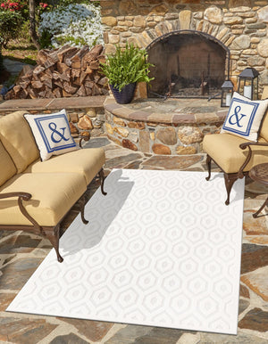 Ivory 9' x 12' Outdoor Trellis Textured Rectangle Area Rug Weather Resistant for Patio, Deck, Terrace, Balcony, Porch Geometric Design Water Safe Outside Carpet for Sale at Rug Engine