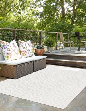 Ivory 4' x 6' Outdoor Trellis Textured Rectangle Area Rug Weather Resistant for Patio, Deck, Terrace, Balcony, Porch Geometric Design Water Safe Outside Carpet for Sale at Rug Engine