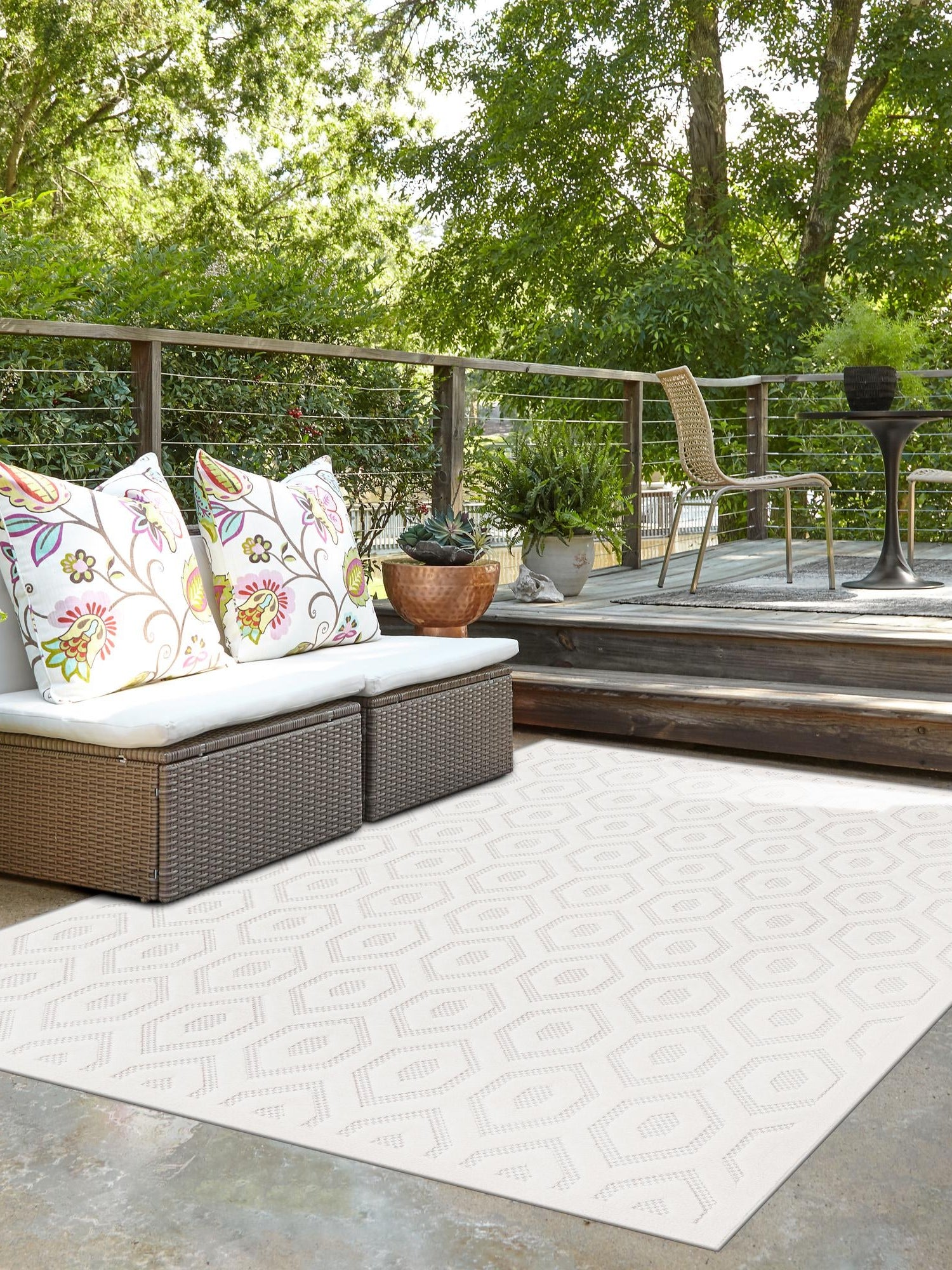 Ivory 7' 10 x 10' Outdoor Trellis Textured Rectangle Area Rug Weather Resistant for Patio, Deck, Terrace, Balcony, Porch Geometric Design Water Safe Outside Carpet for Sale at Rug Engine