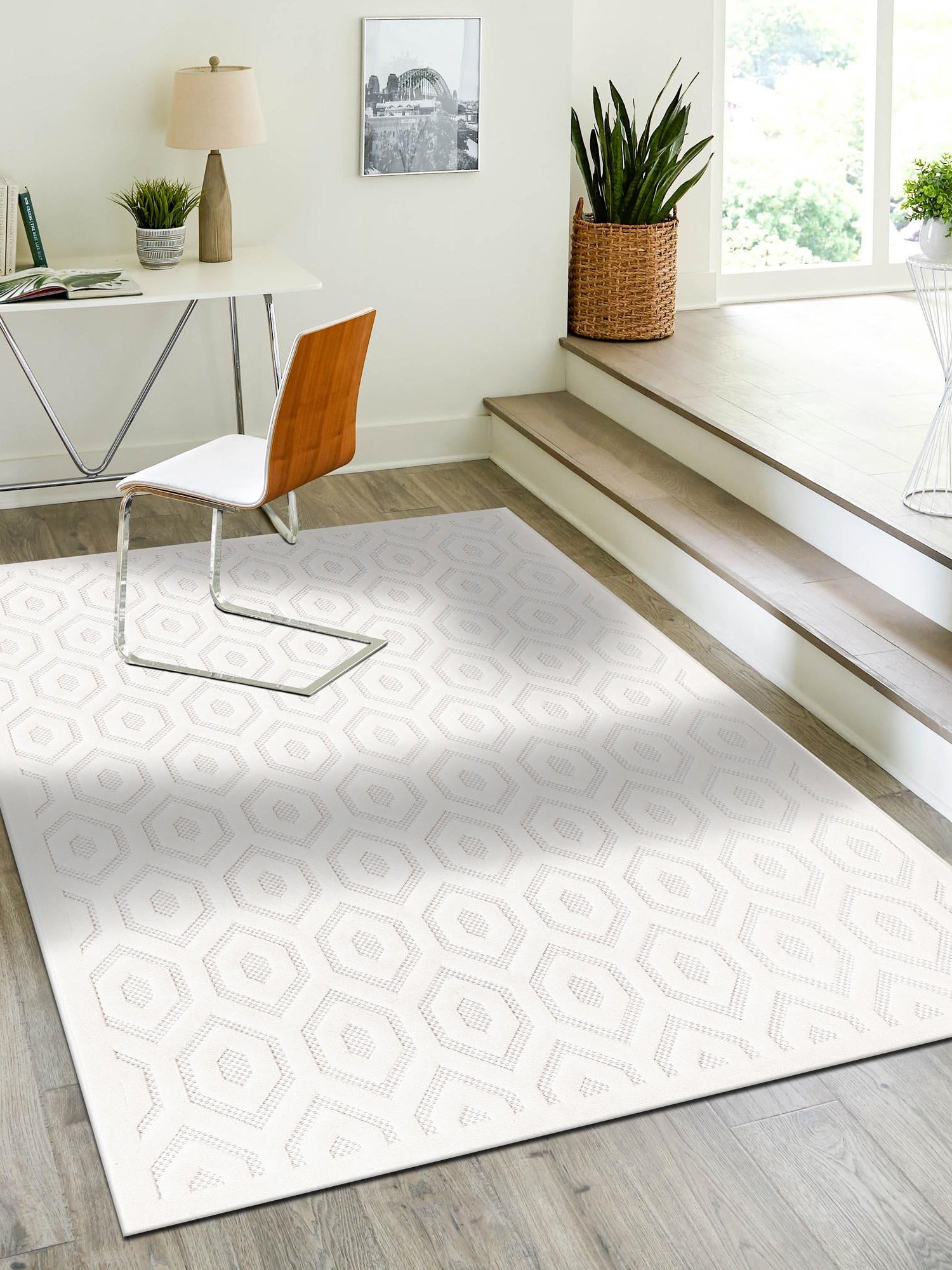 Ivory 9' x 12' Outdoor Trellis Textured Rectangle Area Rug Weather Resistant for Patio, Deck, Terrace, Balcony, Porch Geometric Design Water Safe Outside Carpet for Sale at Rug Engine
