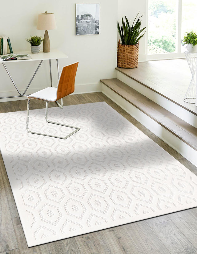 Ivory 9' x 12' Outdoor Trellis Textured Rectangle Area Rug Weather Resistant for Patio, Deck, Terrace, Balcony, Porch Geometric Design Water Safe Outside Carpet for Sale at Rug Engine