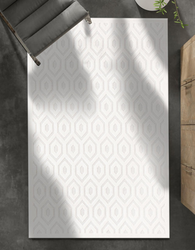 Ivory 4' x 6' Outdoor Trellis Textured Rectangle Area Rug Weather Resistant for Patio, Deck, Terrace, Balcony, Porch Geometric Design Water Safe Outside Carpet for Sale at Rug Engine